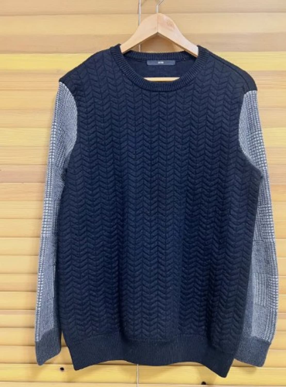 시스템 남성 헤링본체크배색니트티 95 상품이미지2