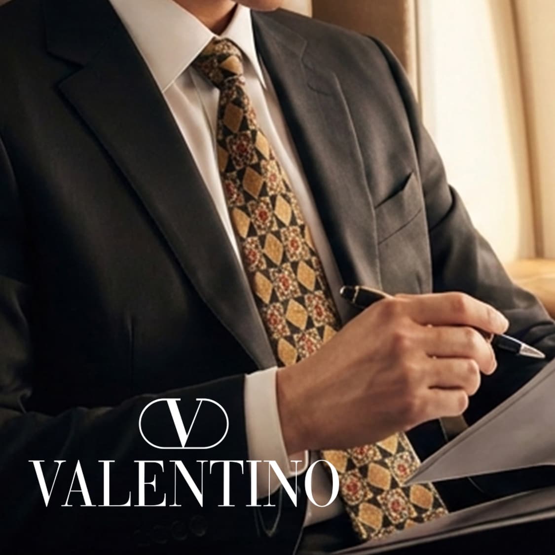 발렌티노 브라운 플라워 패턴 넥타이 9.5cm S~A+등급 K2518 상품이미지1