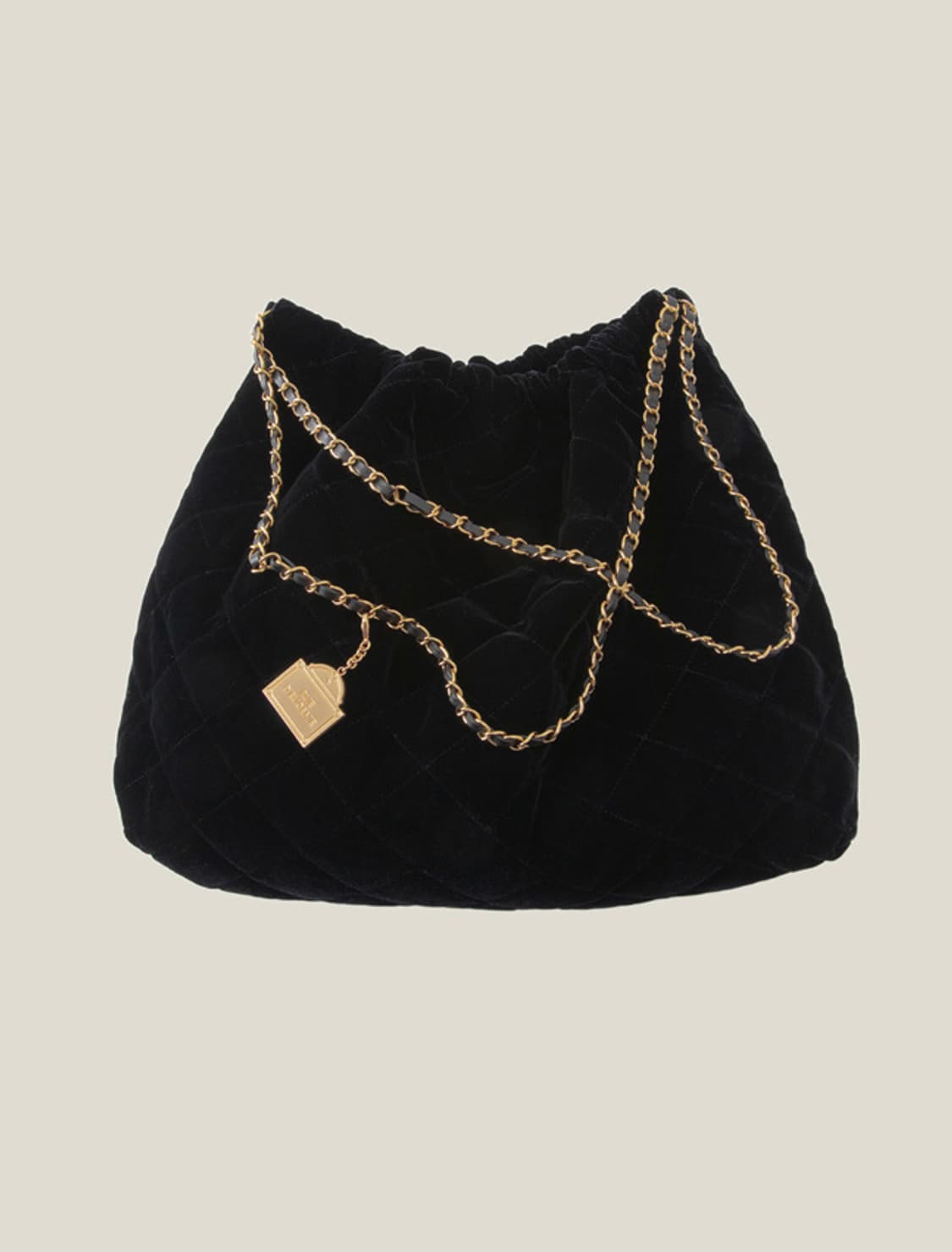 뤼드유제니 벨벳 퀼팅 호보백 블랙 상품이미지1