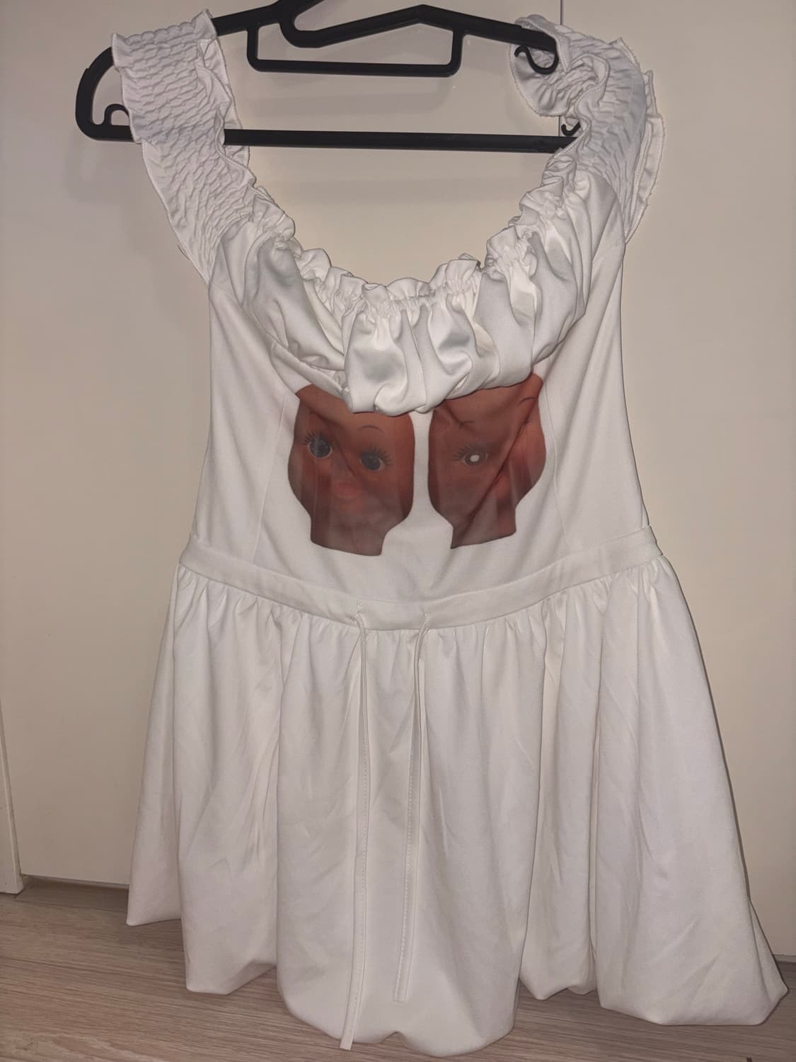 Id vintage 아일릿 모카 빈티지 프린팅 오프숄더 벌룬 원피스 상품이미지1