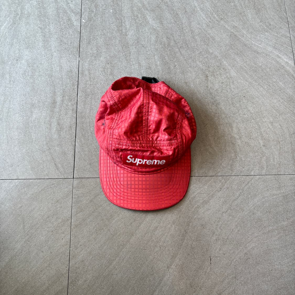 17SS 슈프림 정품 메탈릭 체크 레드 체크 캡 상품이미지1
