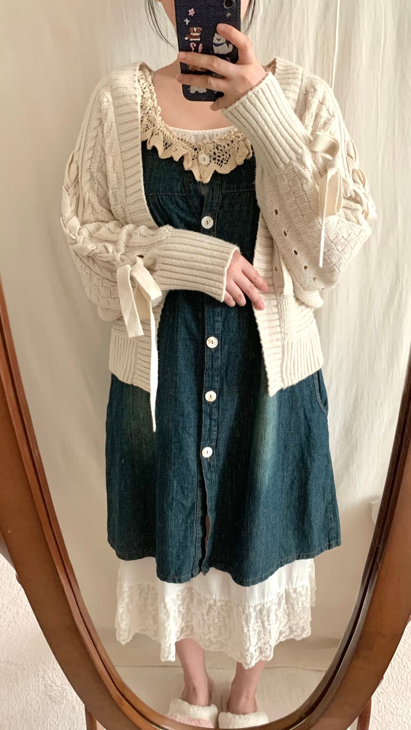 CHIP CLIP 모리 아일렛 리본 니트 볼레로 상품이미지6