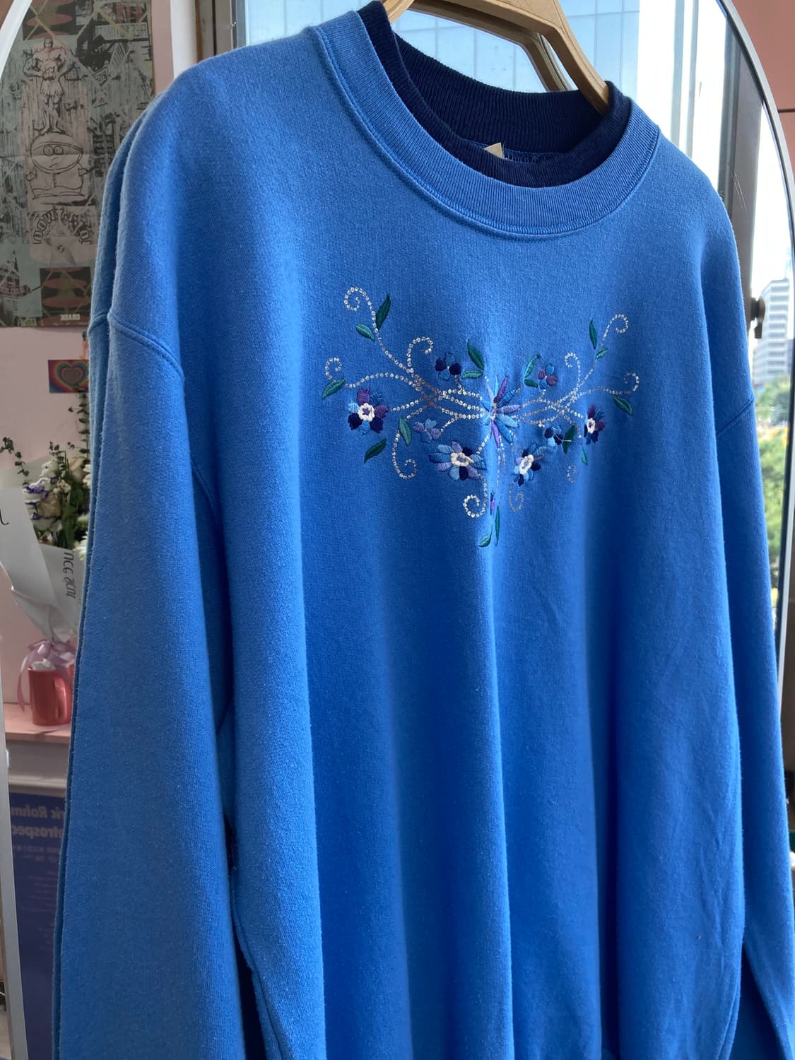 빈티지 블루 자수 맨투맨 상품이미지3