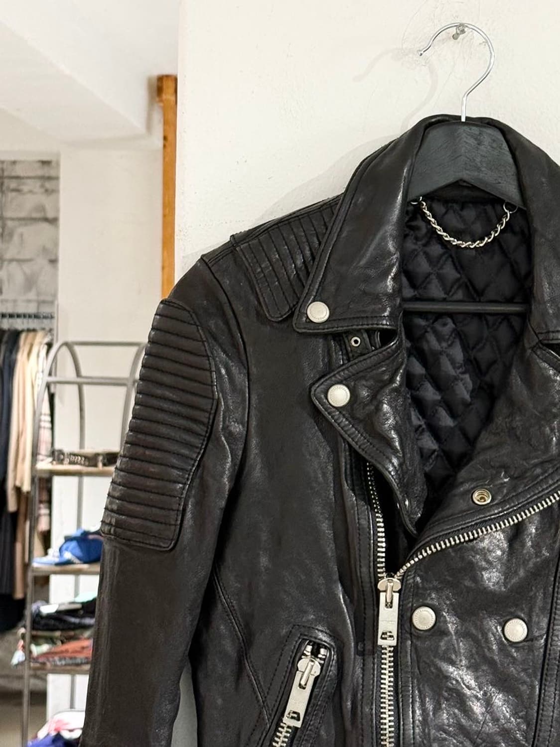 빈티지 이태리 블랙 램스킨 더블 라이더 자켓 상품이미지2