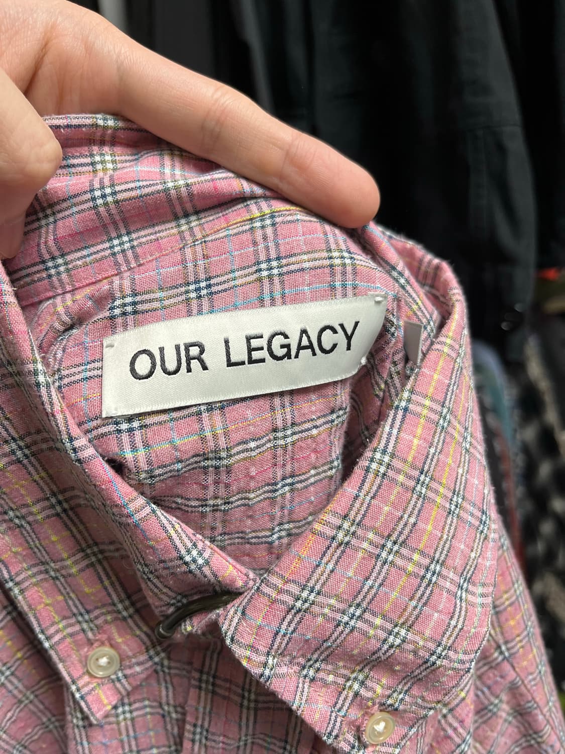 아워레가시 보로우드 BD 셔츠 핑크 킴블 체크 46사이즈 상품이미지4