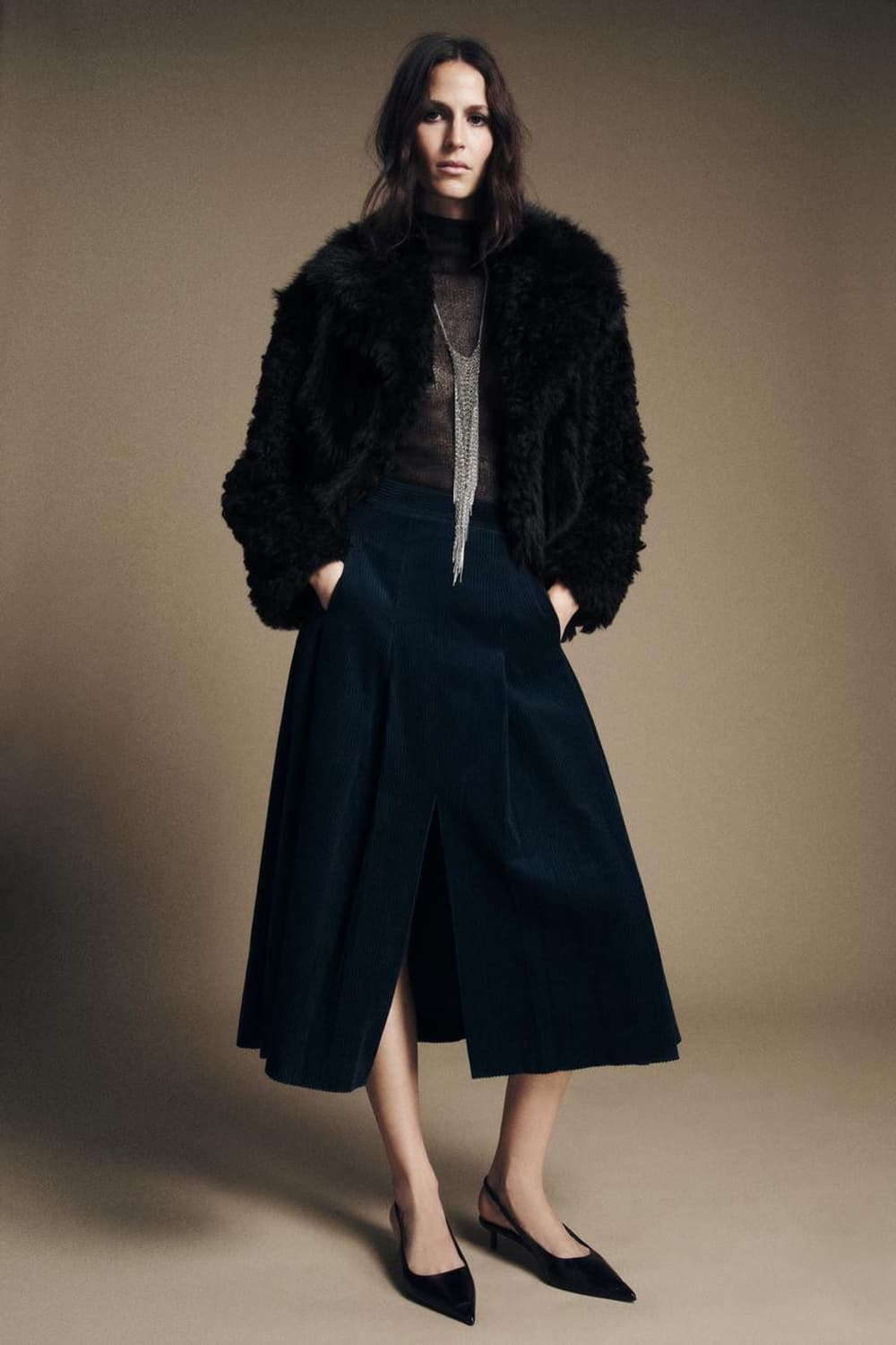 자라 코듀로이 미디 스커트 새상품 상품이미지1