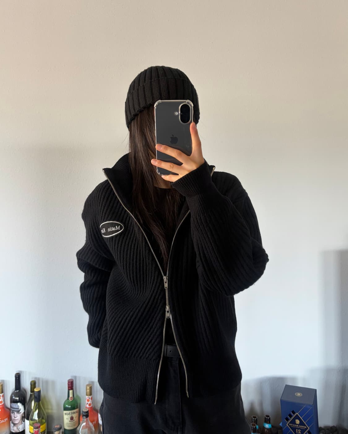 [M]마땡킴 Matin Kim 램스울 하이넥 집업 가디건 블랙 상품이미지3