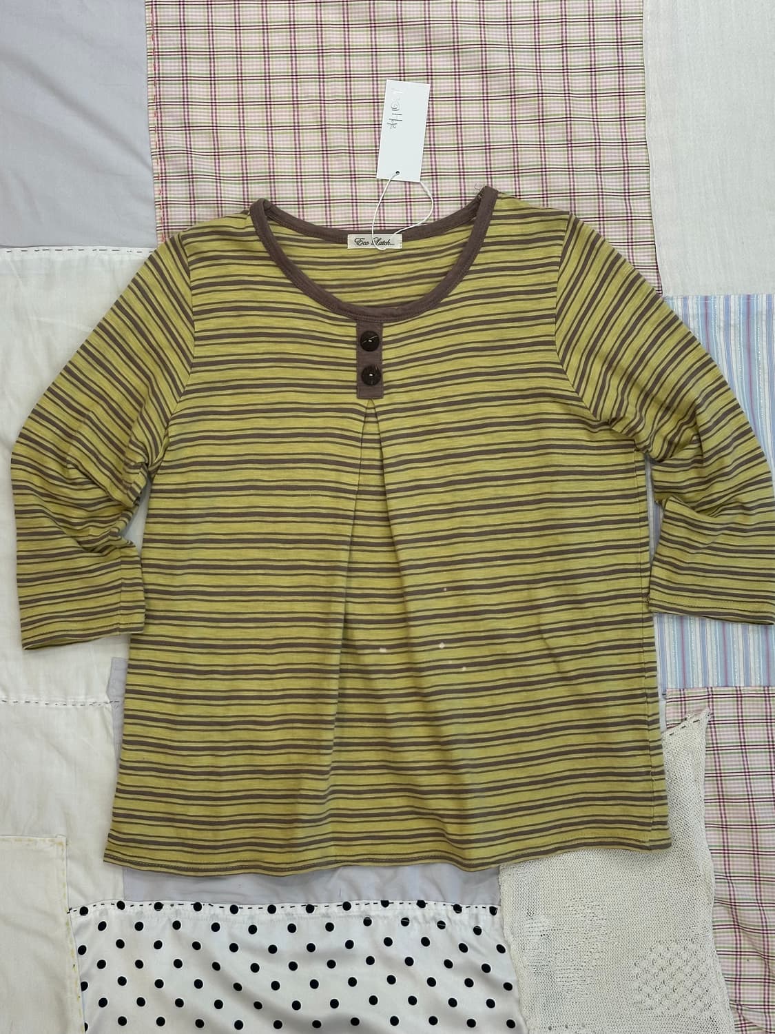 올리브 스트라이프 버튼 티 상품이미지5