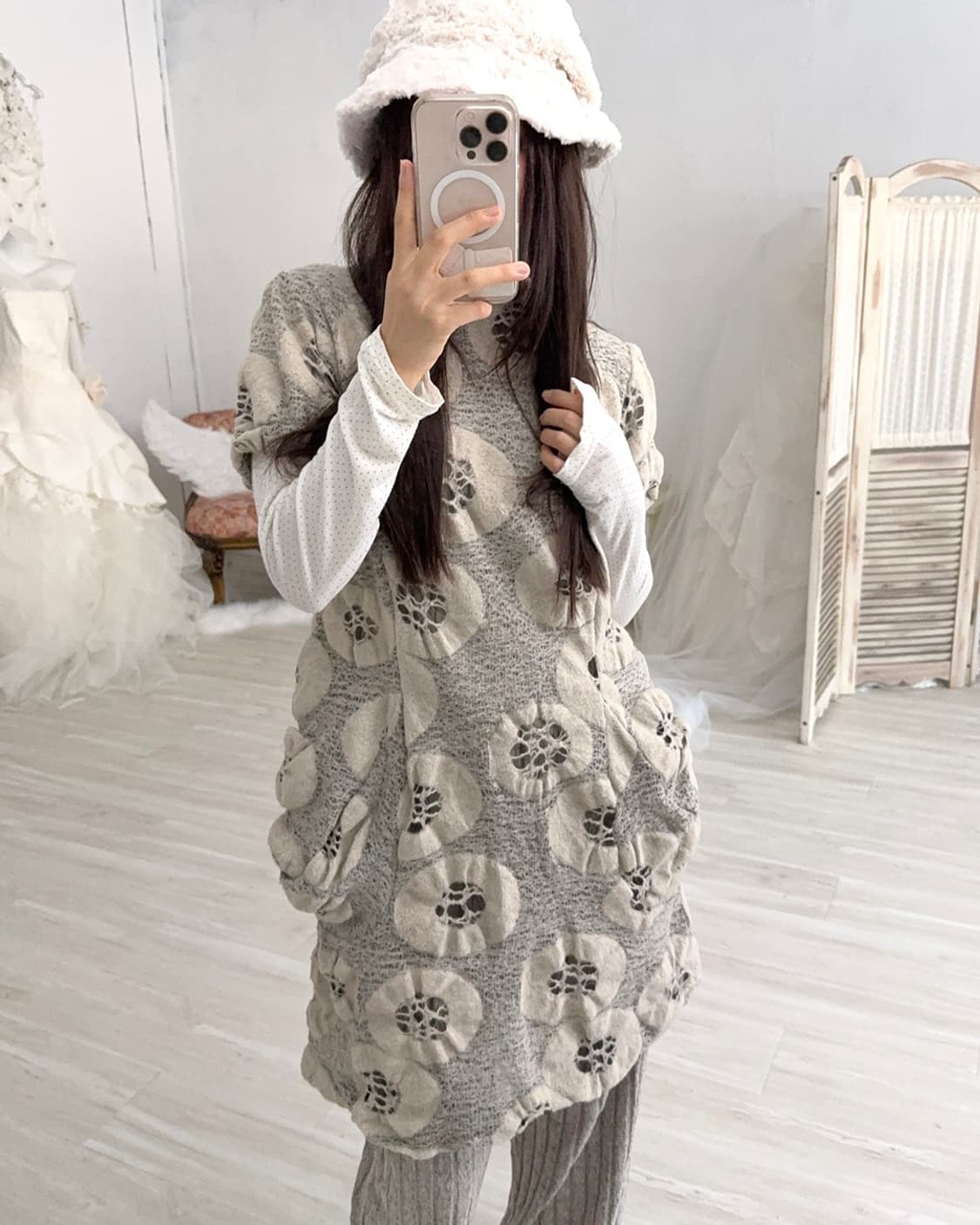 mute oatmeal unique pattern dress + dot  상품이미지6
