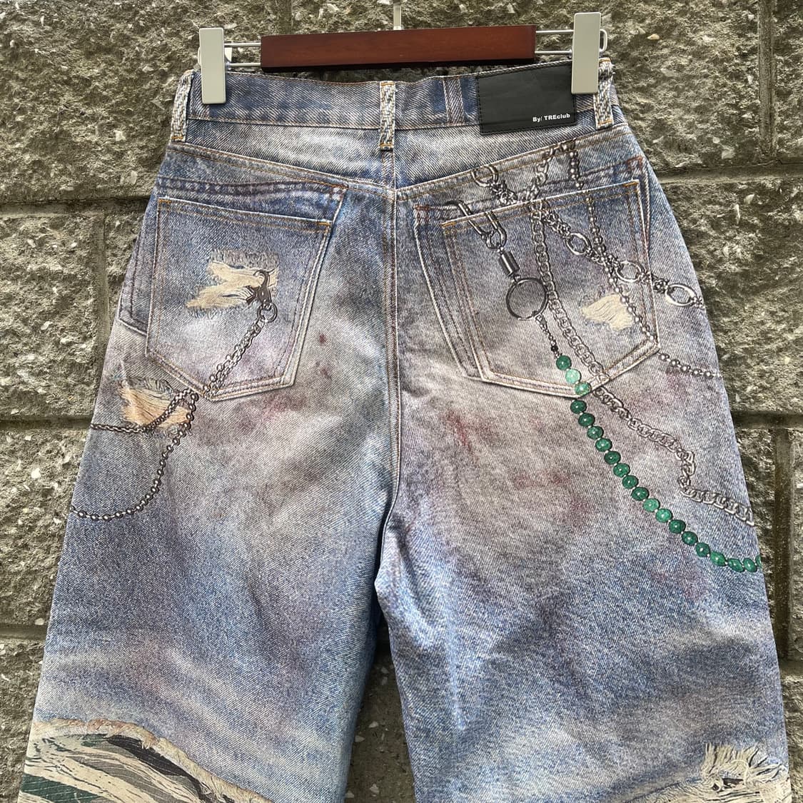 [S]TREclub 페이크 레이어드 카모 체인 프린트 와이드 남여팬츠 상품이미지6