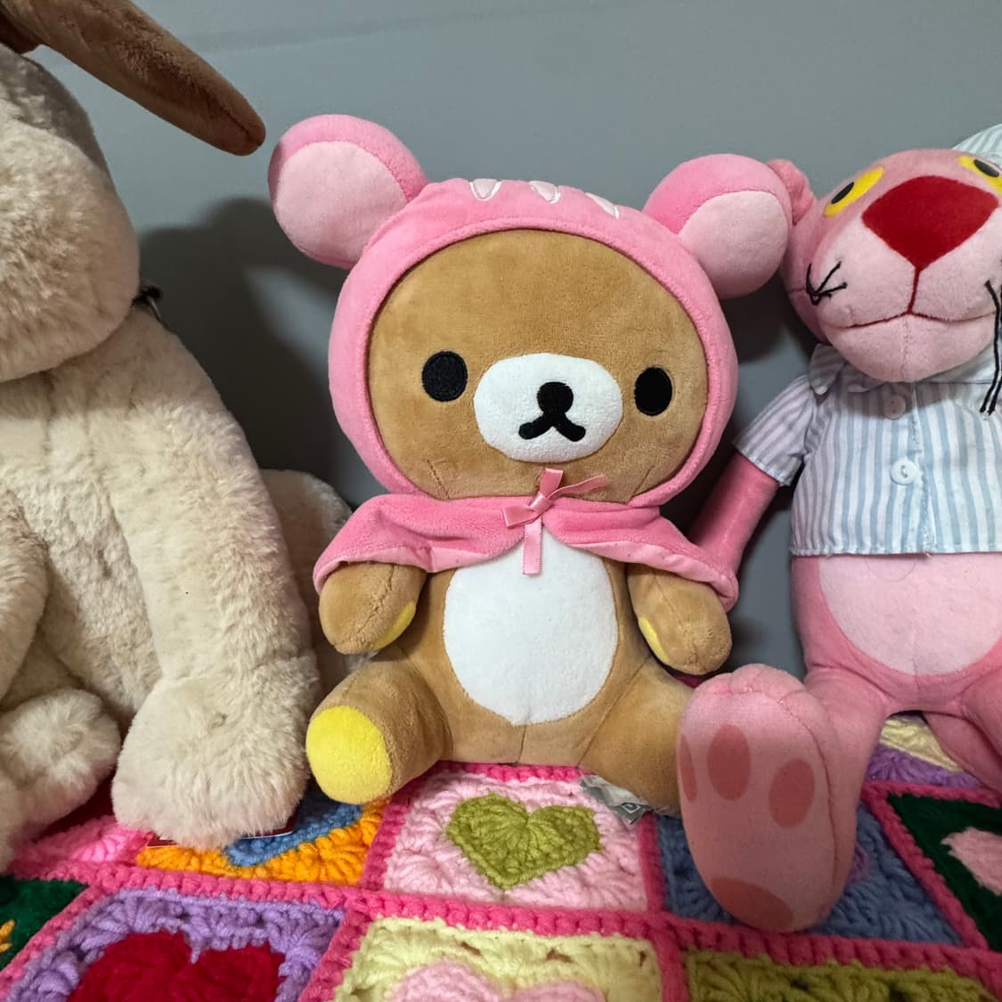 빈티지 고전 핑크 다람쥐망토 입은 리락쿠마 봉제인형 상품이미지2