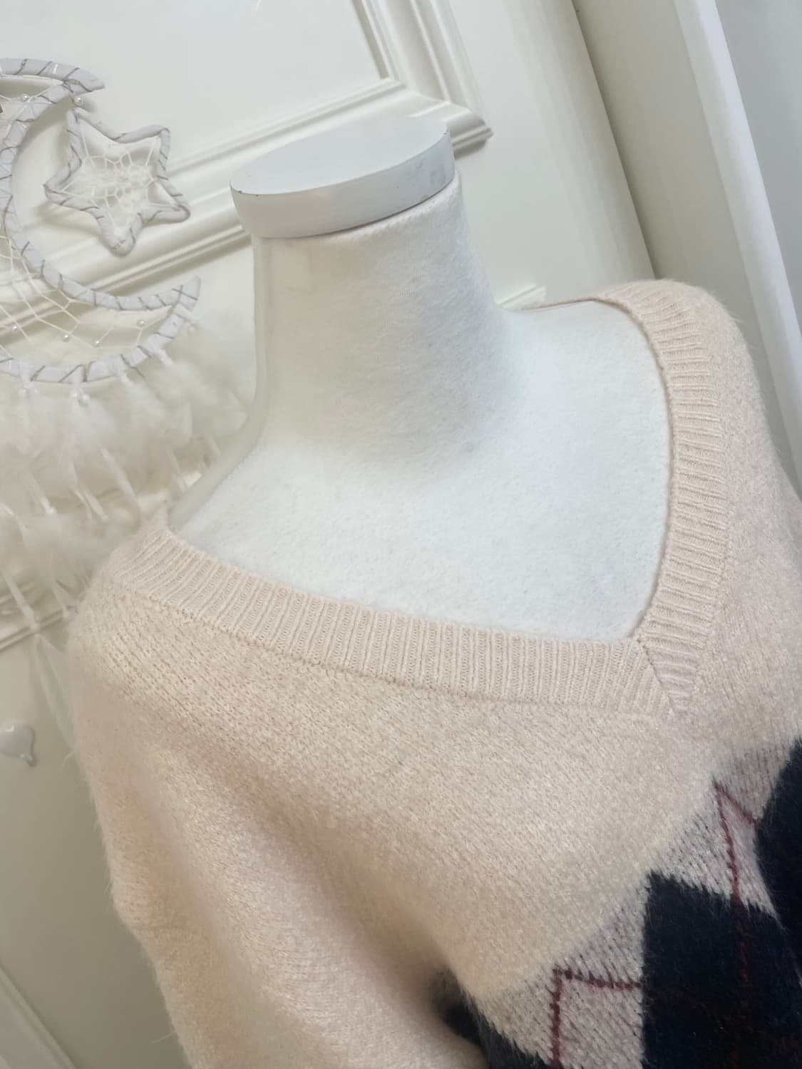 cream diamond point basic loose sweater 상품이미지7