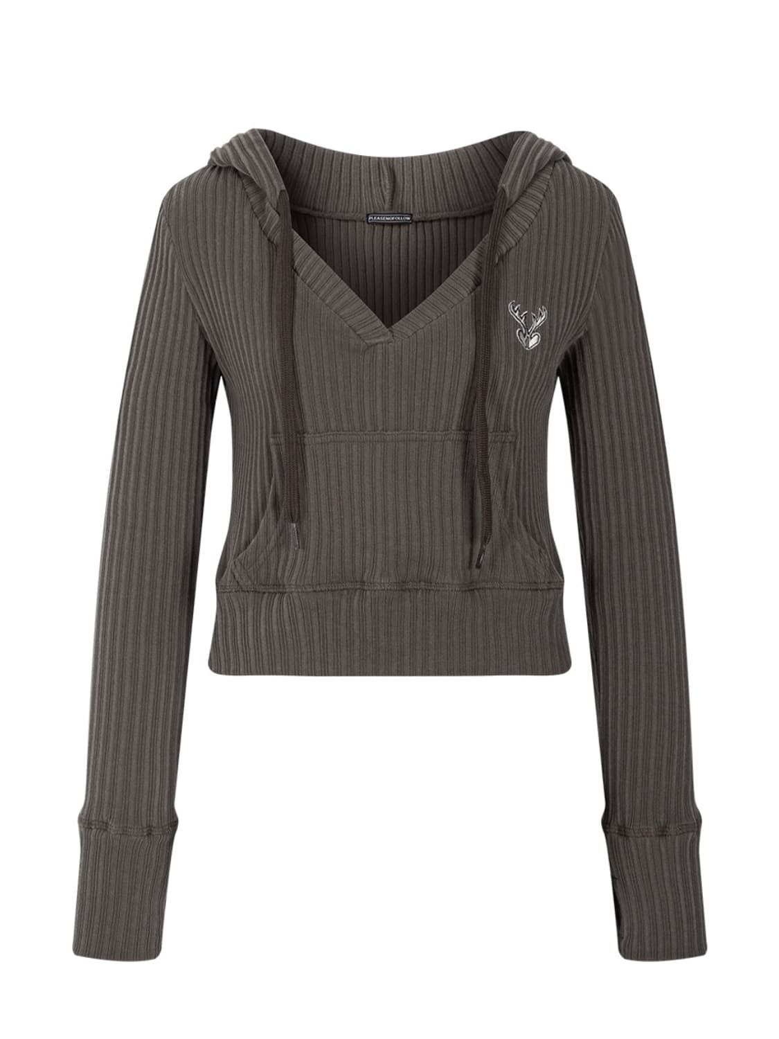 플리즈노팔로우 플노팔 Deer Ribbed Crop Hoodie Top  상품이미지1