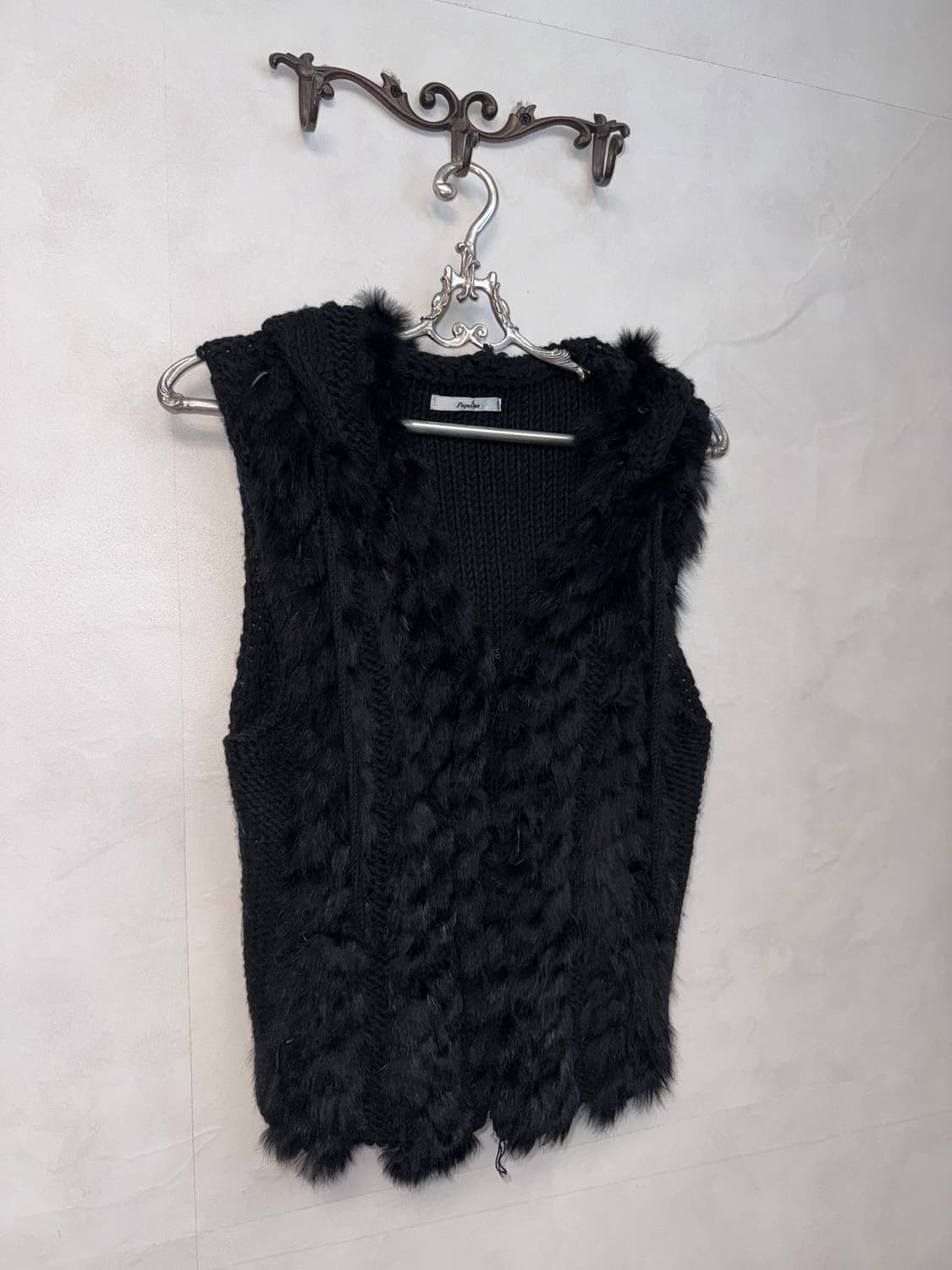 Black rabbit fur trimming hood vest 상품이미지2
