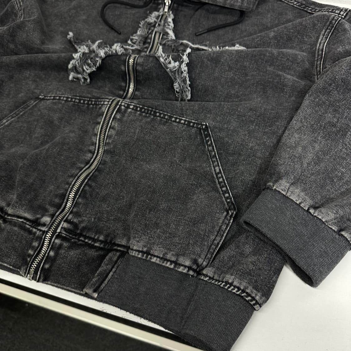 FREE ROMWE 흑청 스타 워싱 데님 후드집업 상품이미지4