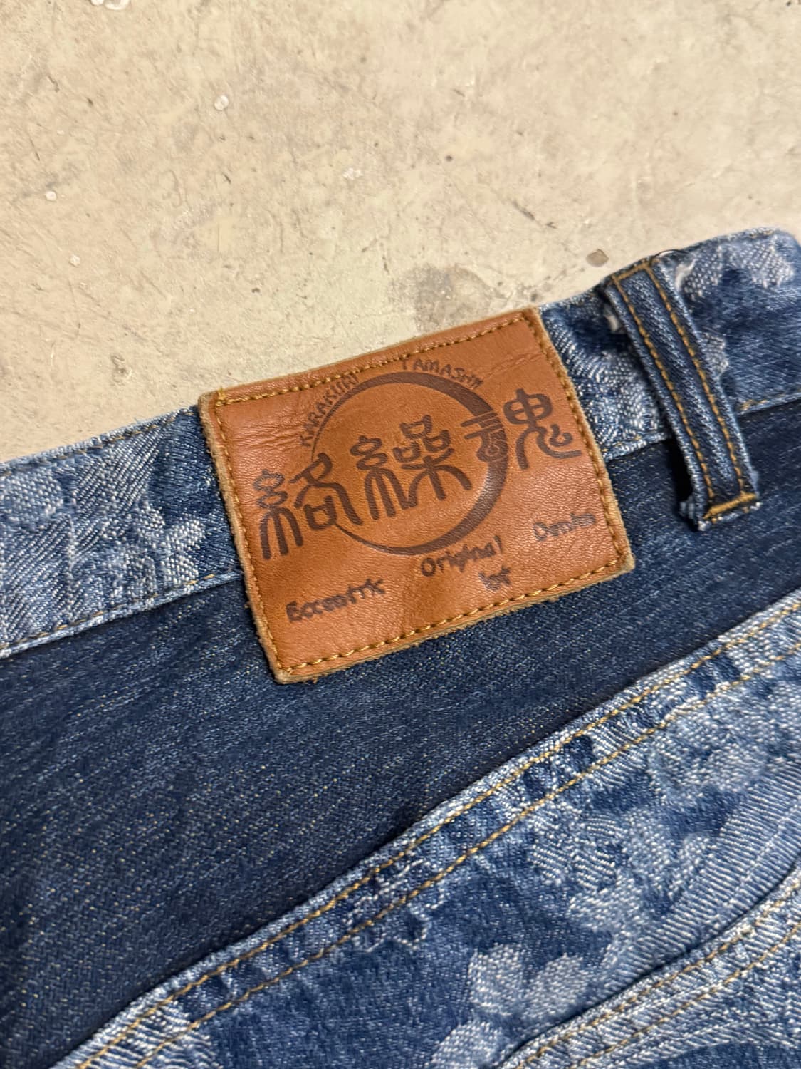 90s 카라쿠리 타마시 오리엔탈 더블포켓 풍신 데님 하프 팬츠 상품이미지8