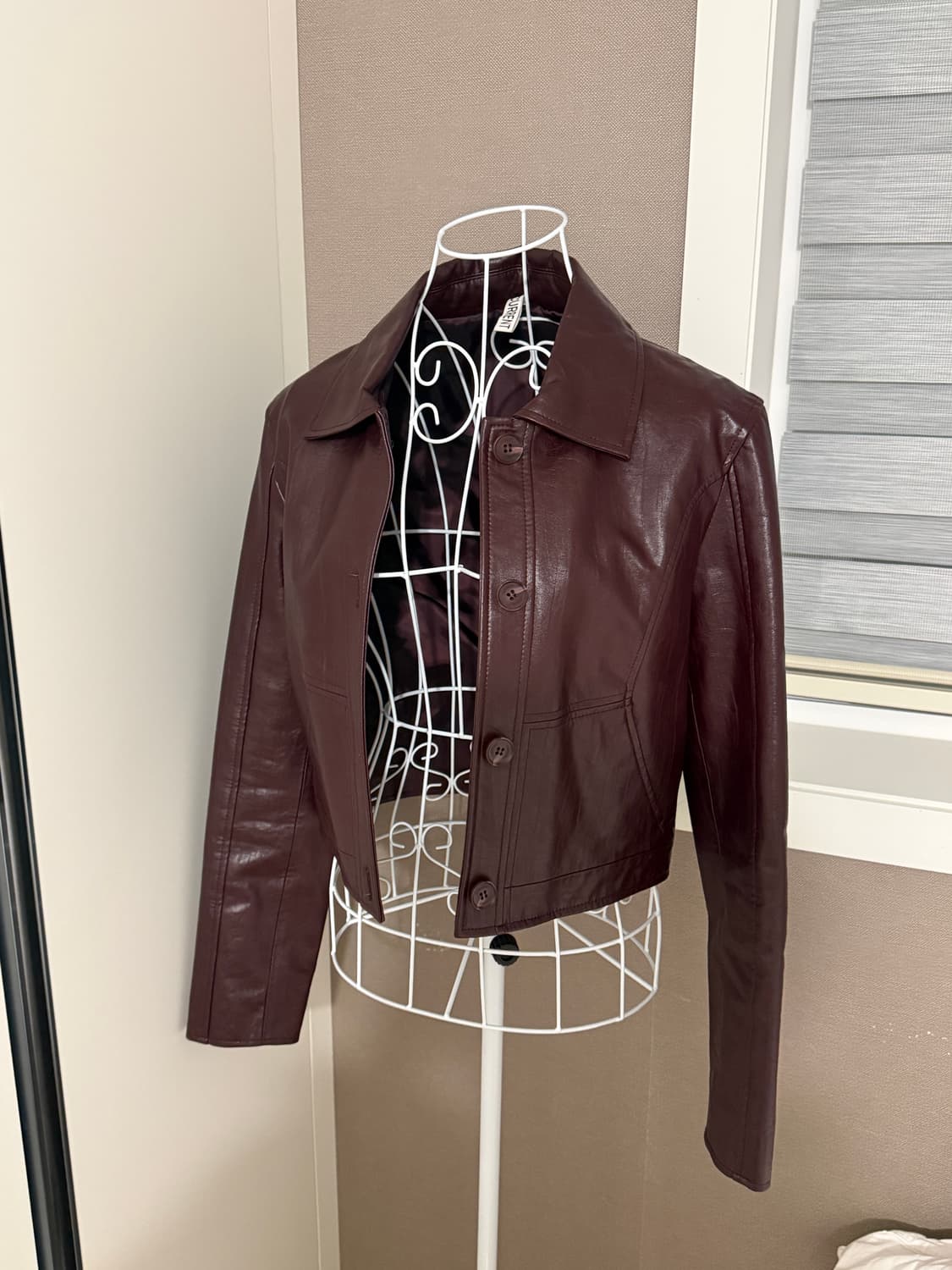 커렌트 크롭 레더 자켓 브릭 상품이미지1