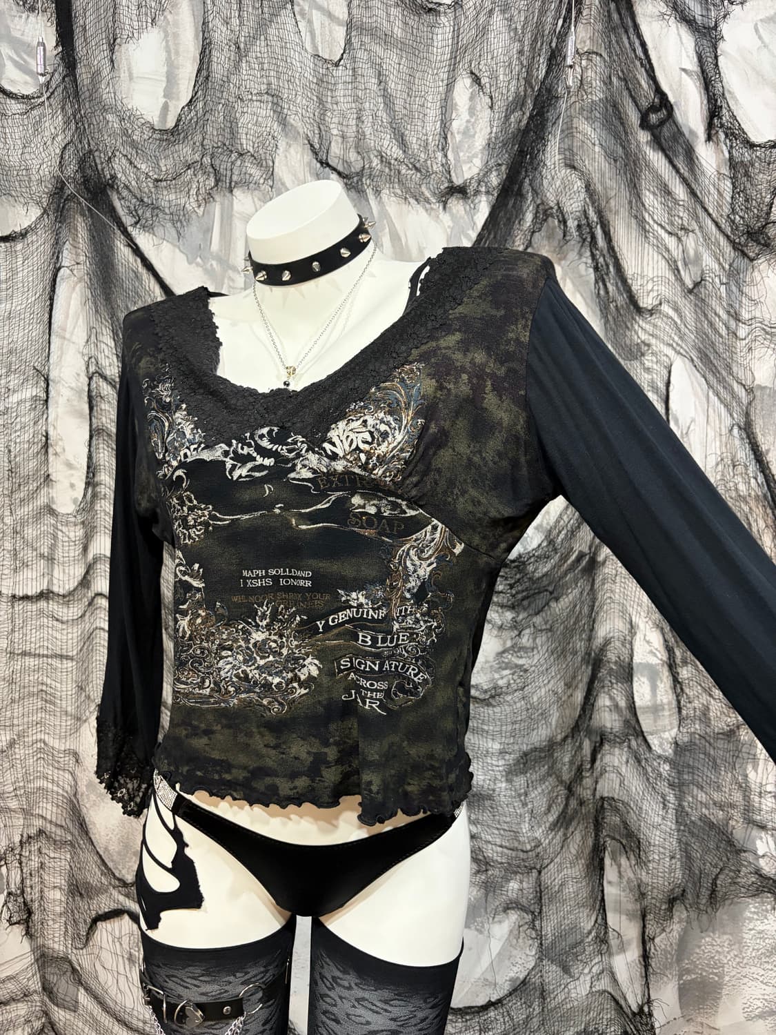 Y2K Punk lace off-shoulder blouse 상품이미지7