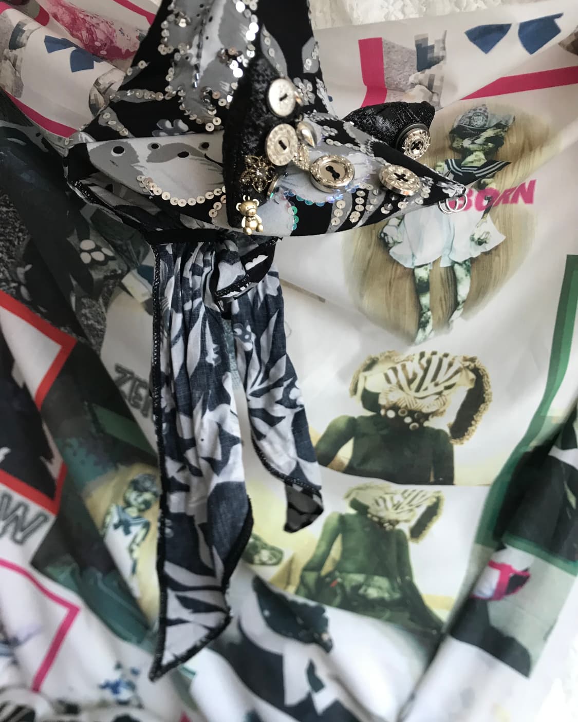 Dark antique Cat-ear floral bandana cap 상품이미지5