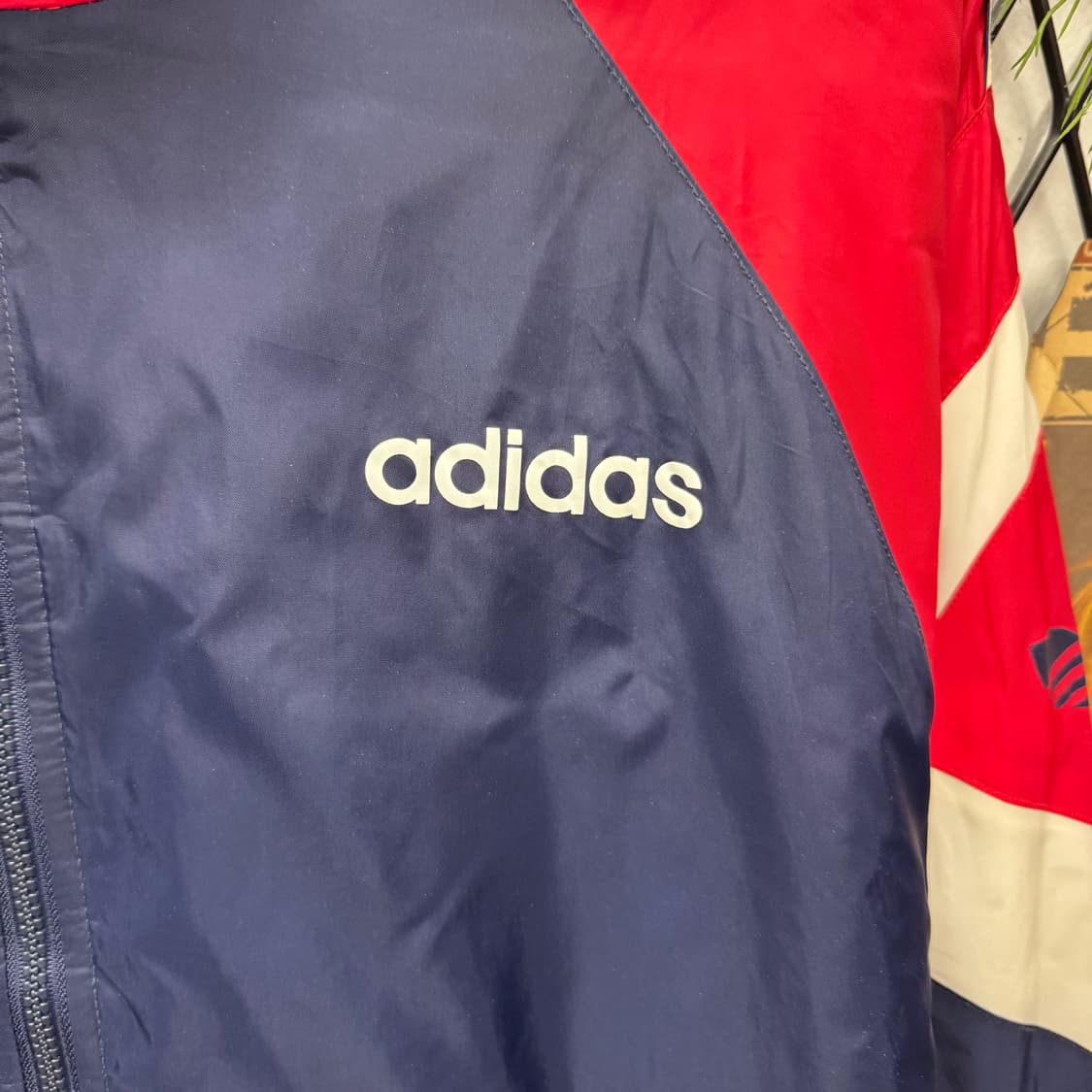 90s 아디다스 올드스쿨 바람막이 돕바 전면 로고 포인트 네이비 레드 상품이미지5