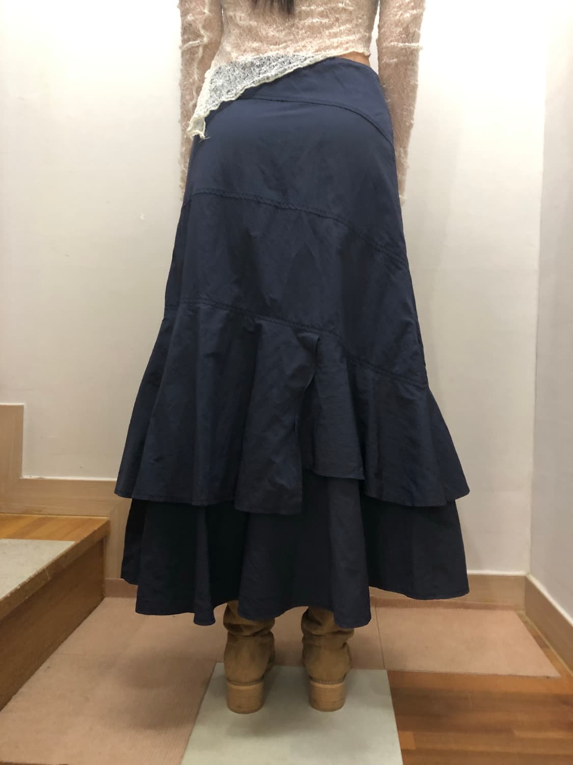 빈티지 네이비 러플 롱 스커트 상품이미지6