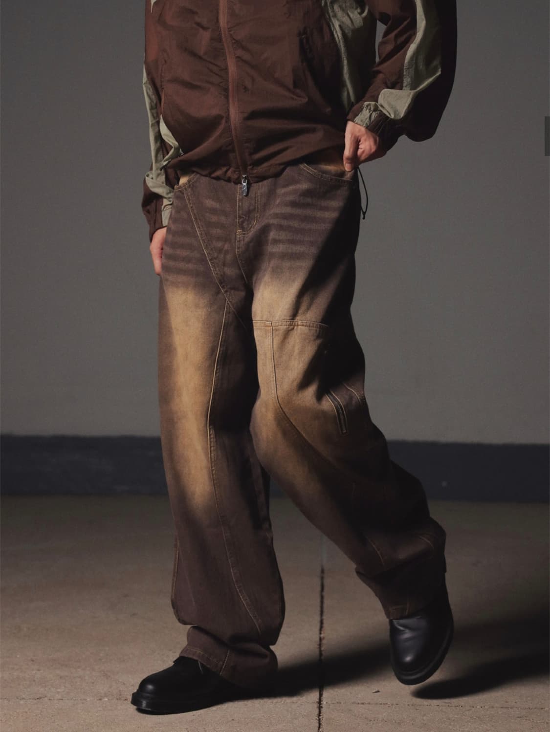 [트래블] 절개 워싱 데님 팬츠 샌드 브라운 상품이미지2