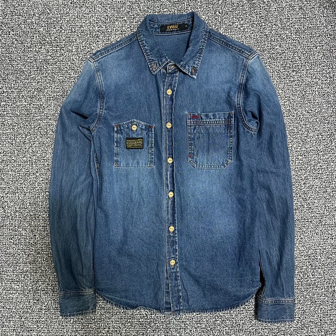 (S) 에비수 워싱 투포켓 데님셔츠 청남방 상품이미지1