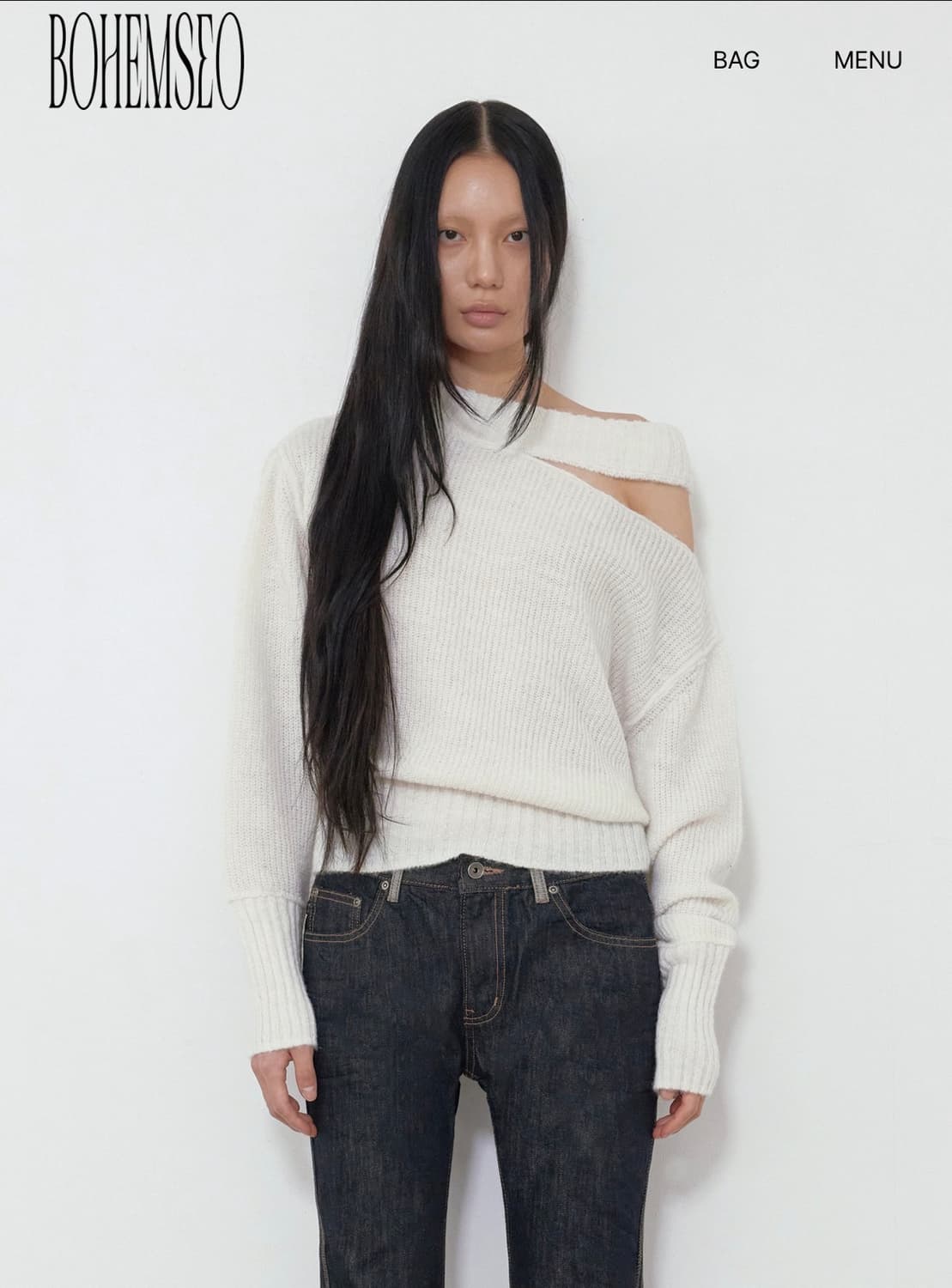 보헤미안서울 neck cut out 넥 컷아웃 슬림핏 니트 상품이미지1