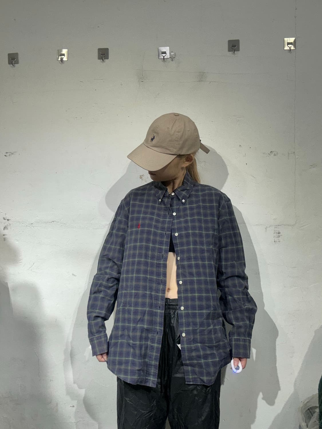 폴로 네이비 커스텀핏 오버핏 체크 셔츠 L 상품이미지2