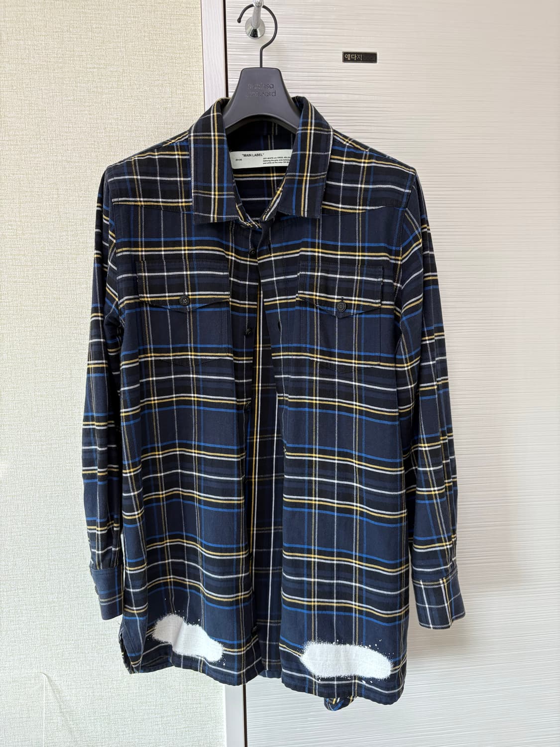오프화이트 17S/S 스프레이 플란넬 체크 셔츠 네이비 M 상품이미지1