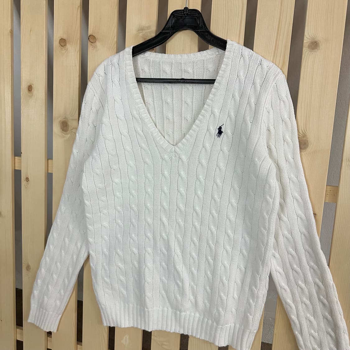 (S~M) 폴로 랄프로렌 아이보리 브이넥 케이블 니트 스웨터 상품이미지2