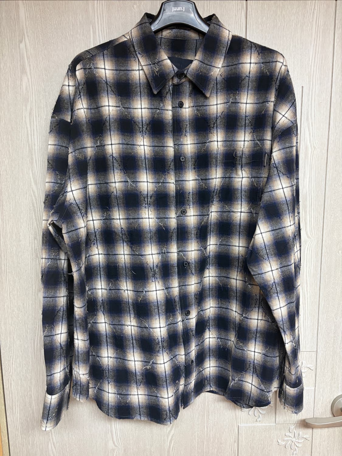 50) 준지 루즈핏 아가일 데미지드 셔츠 상품이미지1