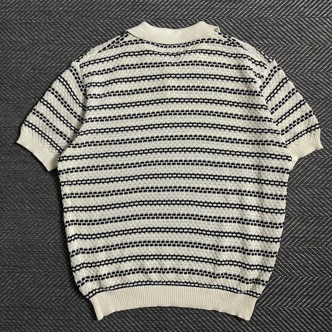 Gentlecover 스트라이프 패턴 오픈 카라 니트 반팔o 4792 상품이미지5