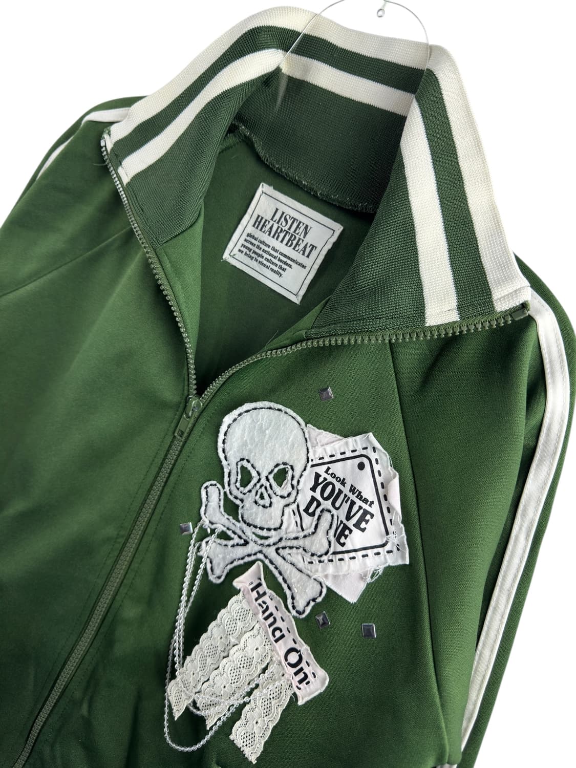 JPN Y2K 펑크 갸루 스컬 레이스 딱붙 져지1428 상품이미지3