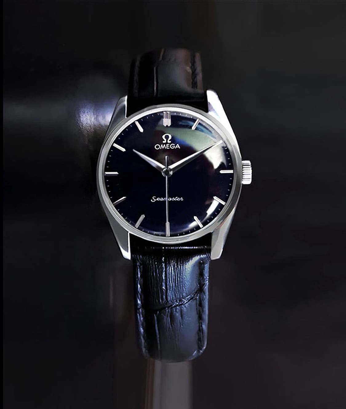 오메가 빈티지 씨마스터 블랙판 남성 수동 가죽 시계 상품이미지1
