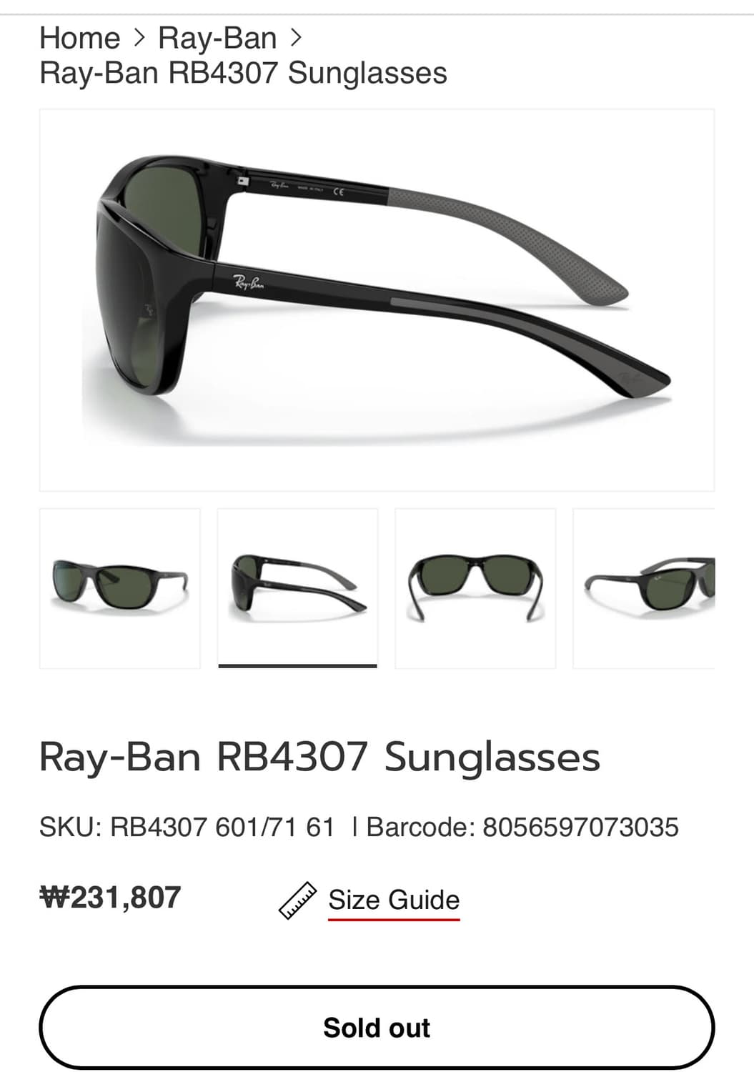레이밴  rb4307 스퀘어 고글 발로라마 대디오 상품이미지10