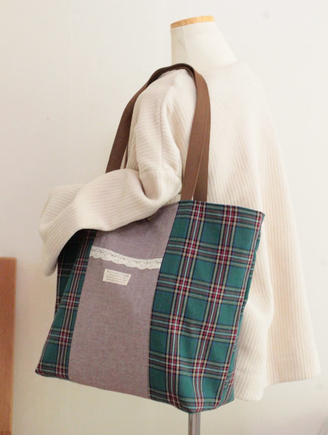 핸드메이드 체크 가방 빅백 상품이미지2