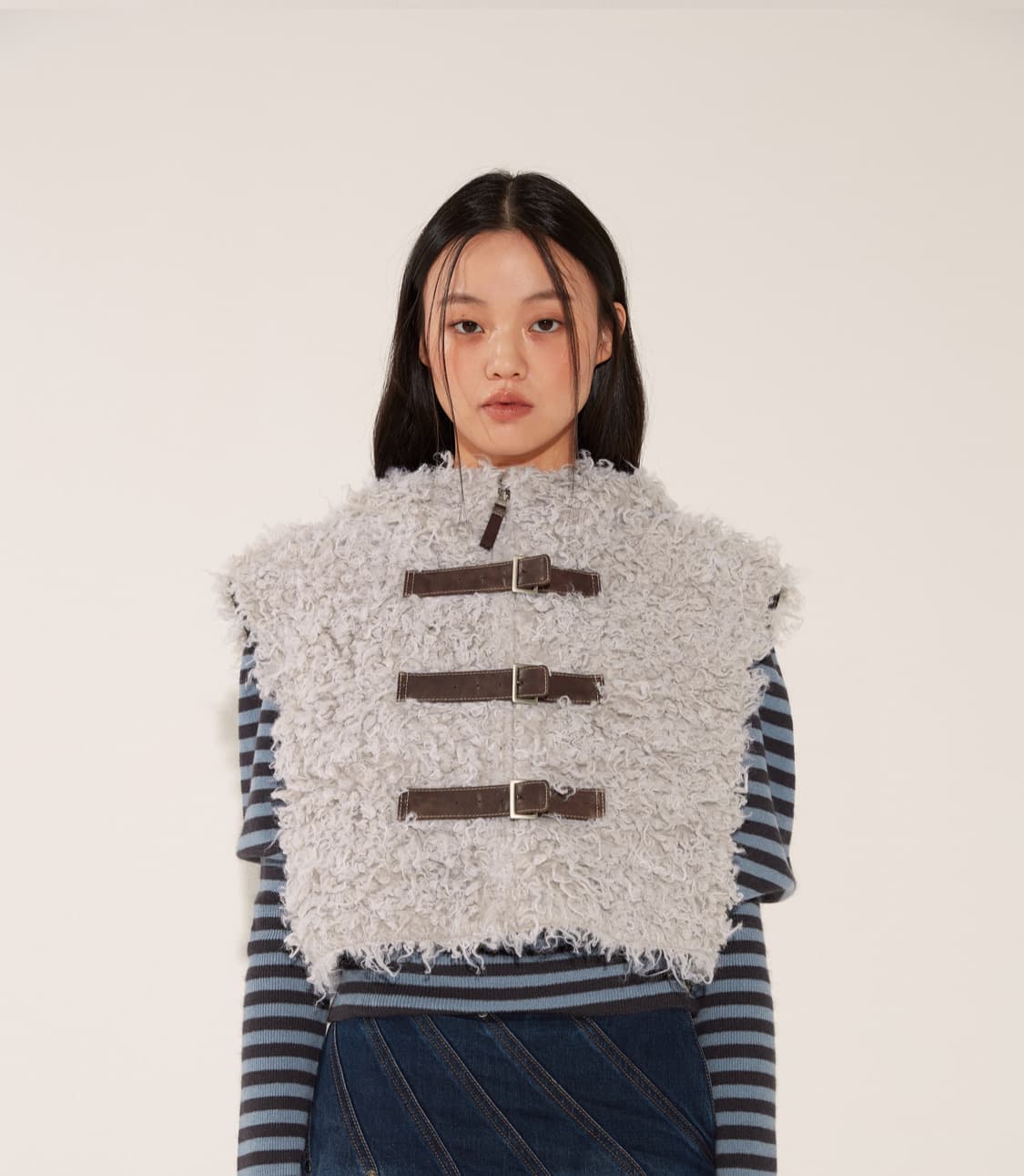 솔티페블 무스탕 후디 베스트 - 브라운  상품이미지2