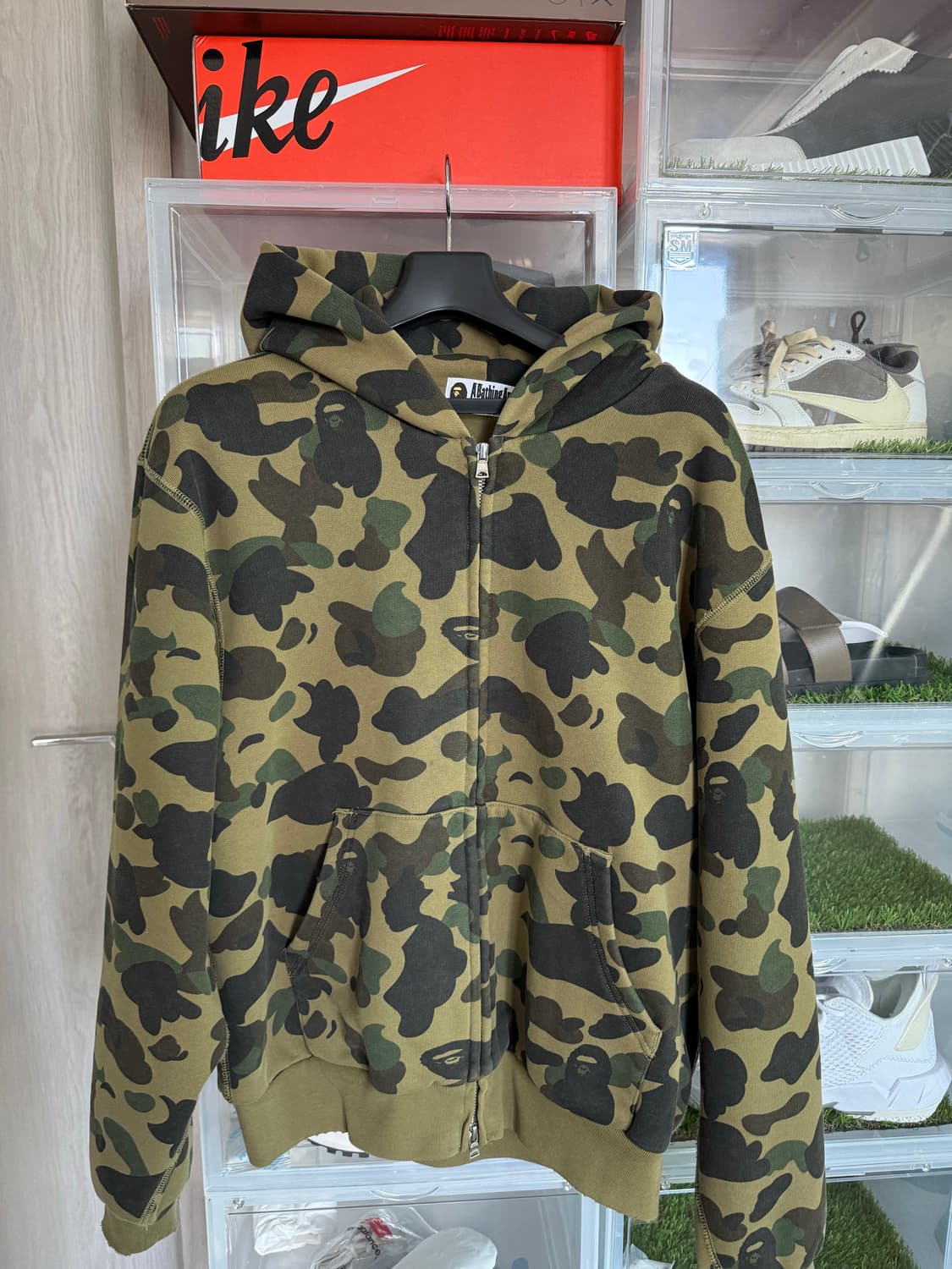 베이프 퍼스트 카모 헤비 워시 크롭 핏 집 후드 그린. 택없음 새상품 상품이미지3