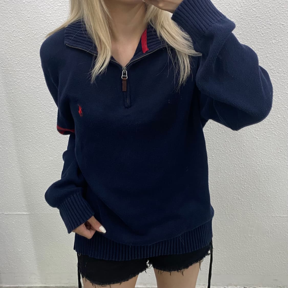 폴로 랄프로렌 레드포니 네이비 반집업 니트 M 상품이미지5