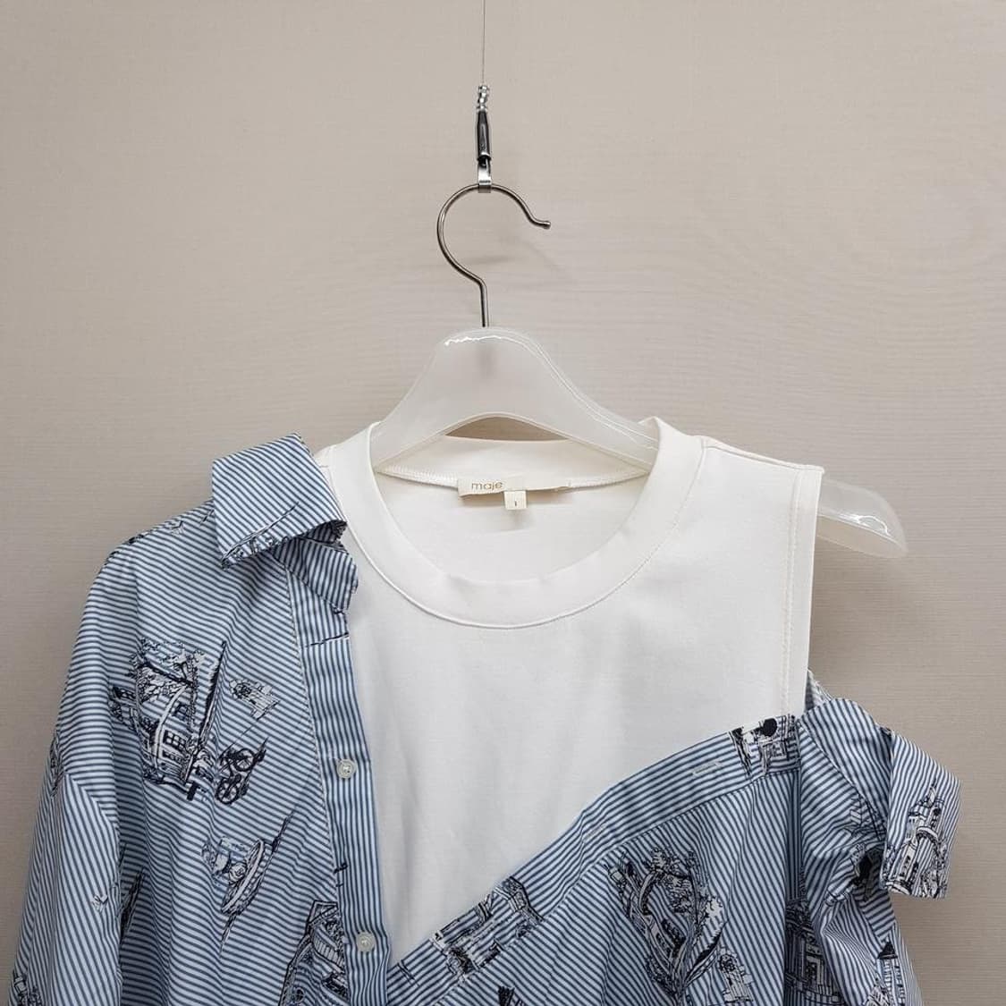 마쥬 maje 오프숄더 스트라이프 프린트 셔츠 원피스 1사이즈 상품이미지3