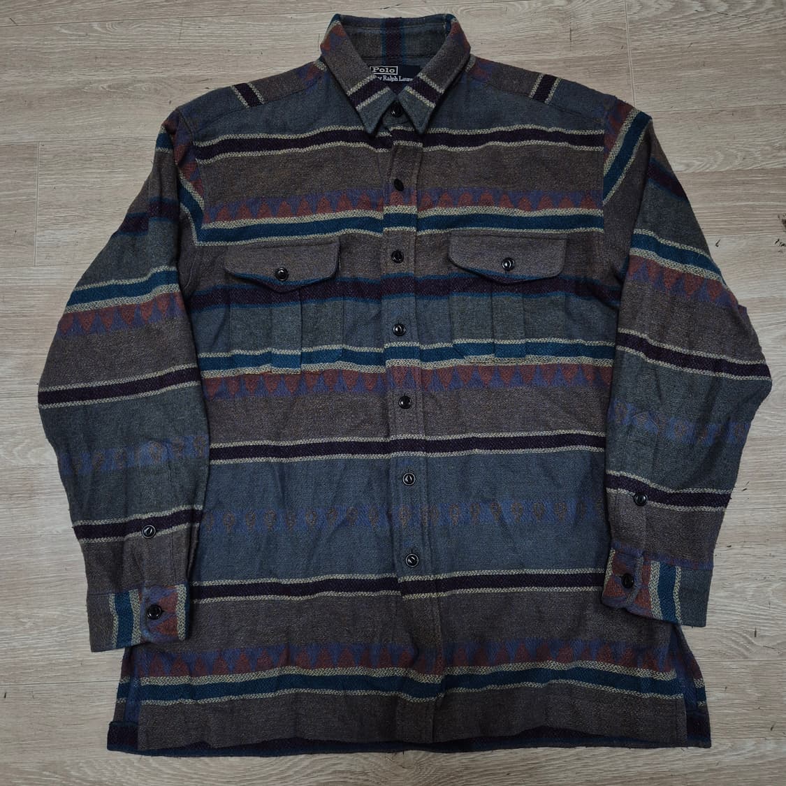 폴로 랄프로렌 스트라이프 아즈텍 헤비 울 플란넬 나바호 셔츠 L(100) 상품이미지1