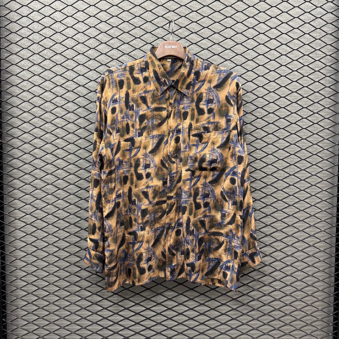 JPN VINTAGE 긴팔 실크 셔츠 브러시 스트로크 원포켓 디테일 상품이미지2