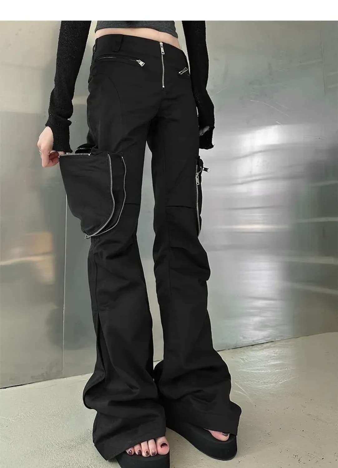 빈티지 고스 펑크 로우라이즈 카고 포켓 부츠컷 팬츠 상품이미지3