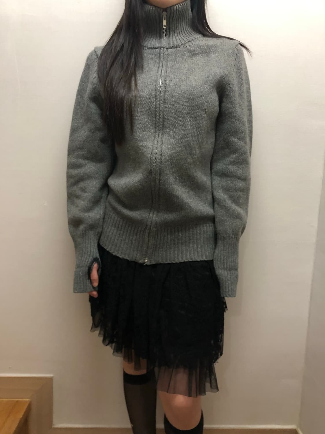 빈티지 그레이 하이넥 니트 집업 상품이미지4