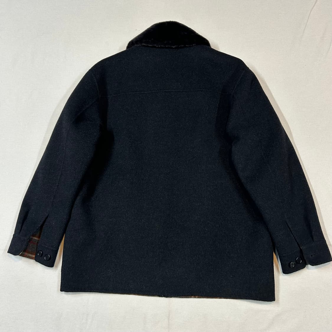 L) YSL 입생로랑 블랙 양털 퍼 울 코트 자켓 상품이미지7