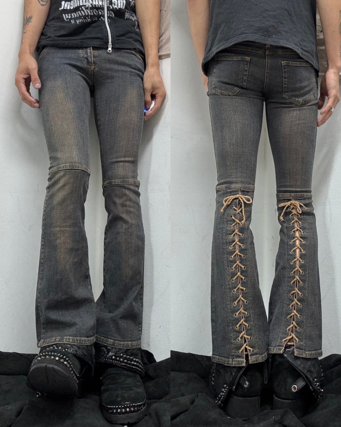 00’s Back Lace-Up Boots Cut Washed Pants 상품이미지1