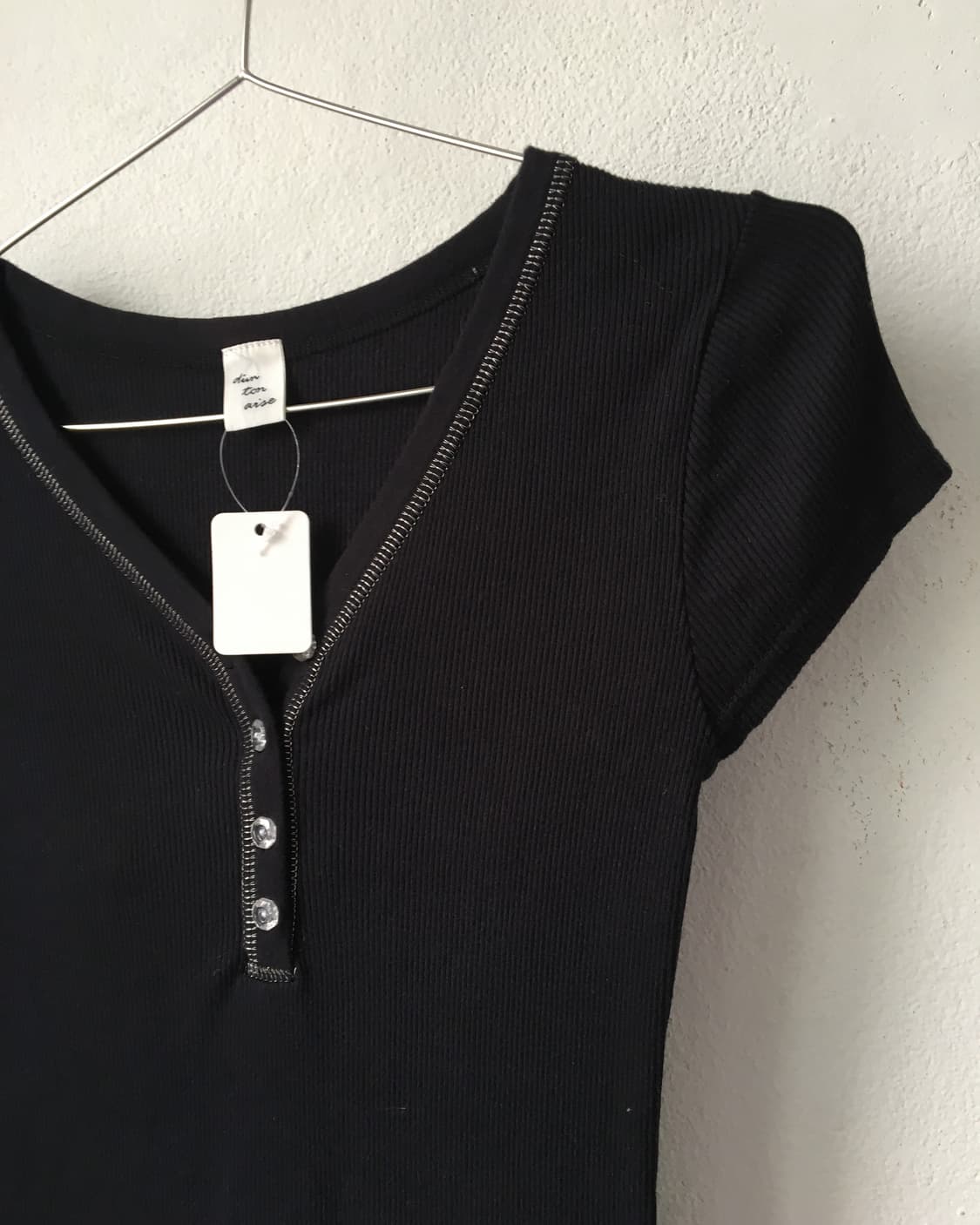 Stitch point herny neck ribbed top 상품이미지5