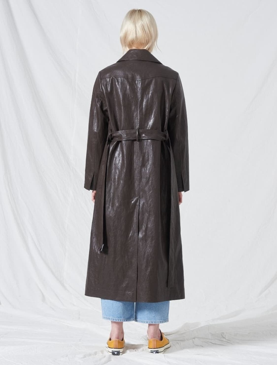 Women Vegan Leather Trench Coat 상품이미지2