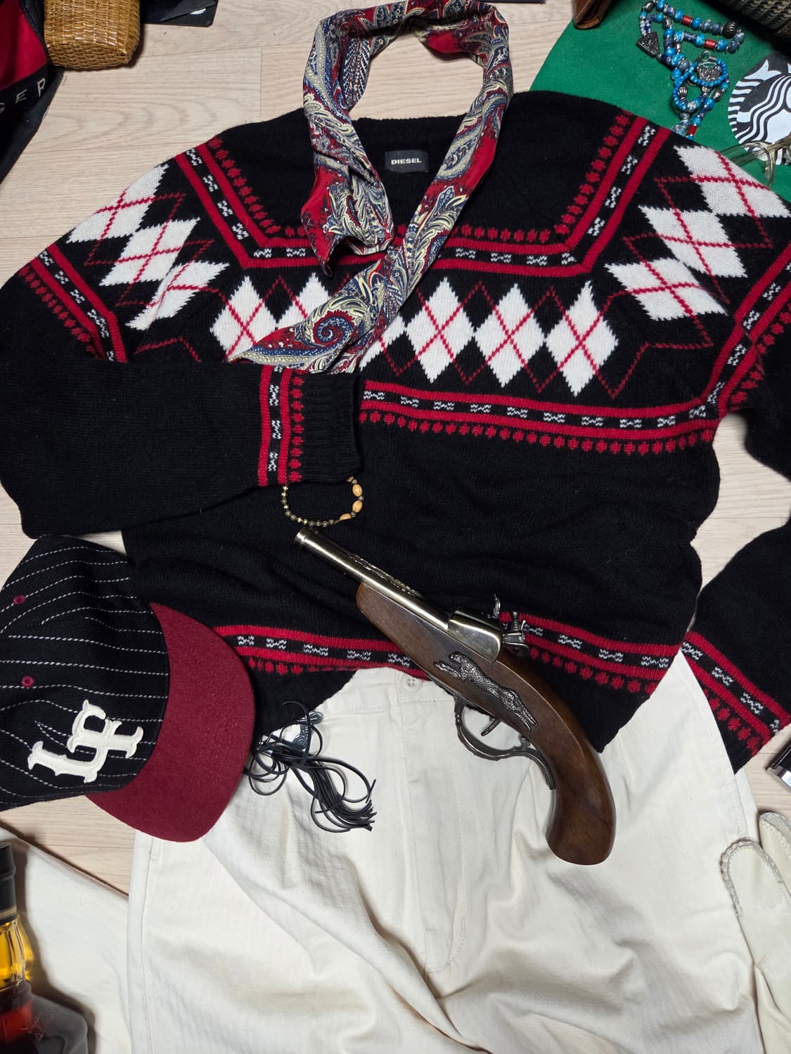DIESEL 디젤 아가일 니트 스웨터 에스닉 웨스턴  상품이미지7